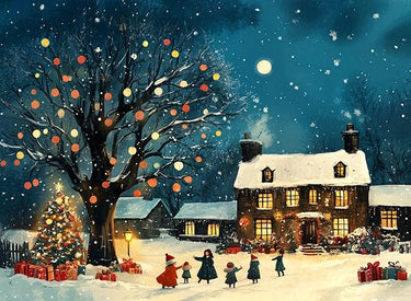 Festive Snowy Night by the Christmas Tree Puzzle | MakeYourPuzzles